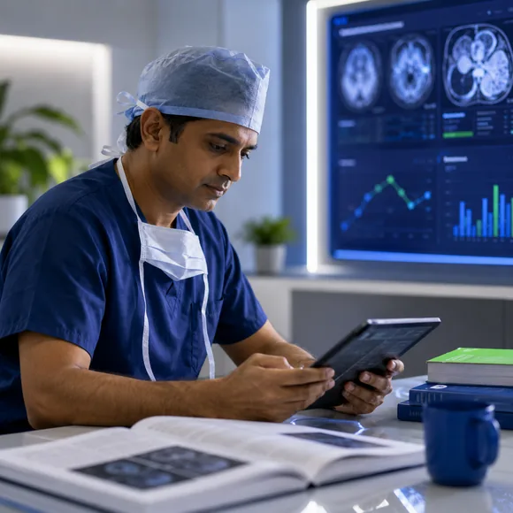 Surgeon reviewing patient brain scans
